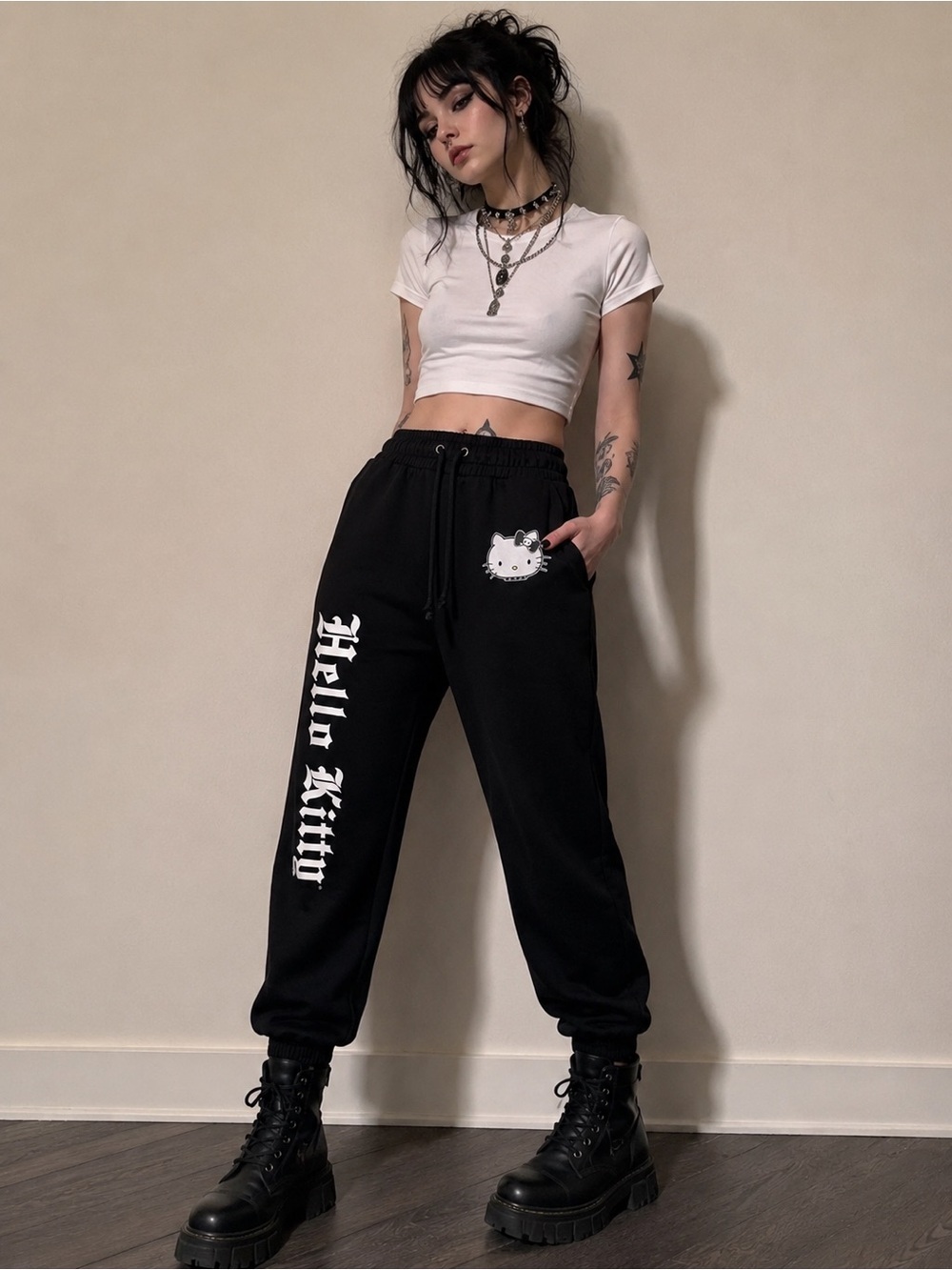 Dolls Kill x Hello Kitty and friends goth sweatpants, black, highwaisted, sz XS